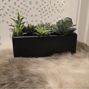 Black Planter with Artificial Succulents